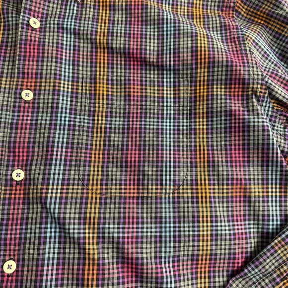 Peter Millar Button Down Shirt‎ Longsleeve Men Black Checkered Purple Orange XL - Picture 4 of 9